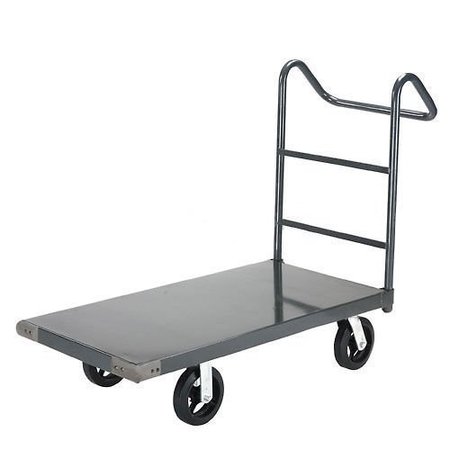 GLOBAL INDUSTRIAL Platform Truck w/Steel Deck, 8 Rubber Casters with Ergo Handle, 48 x 30, 2400 Lb. Capacity 952139E